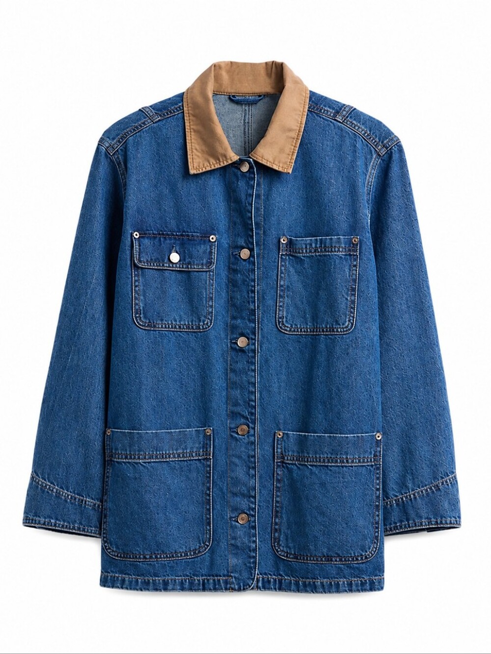 GAP Blue Denim Barn Jacket with Tan Collar Size XXL
